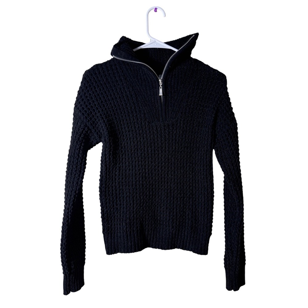 No Boundaries Womens Black Waffle Knit Zip Mock Neck Sweater Size M Juniors